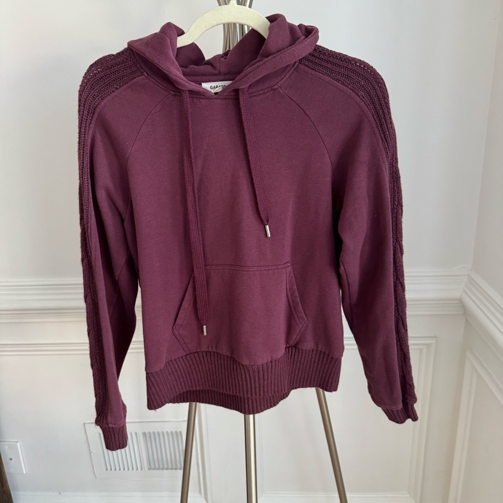 Garage Burgundy Sweater Hoodie with Cable Knit Accents Size Small